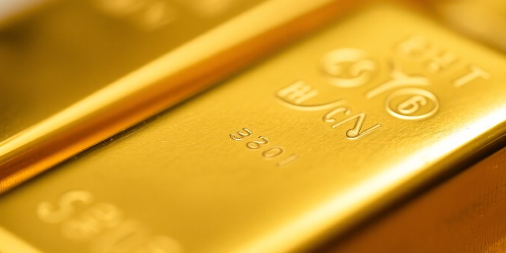 Barre d'or brillante sur fond flou.