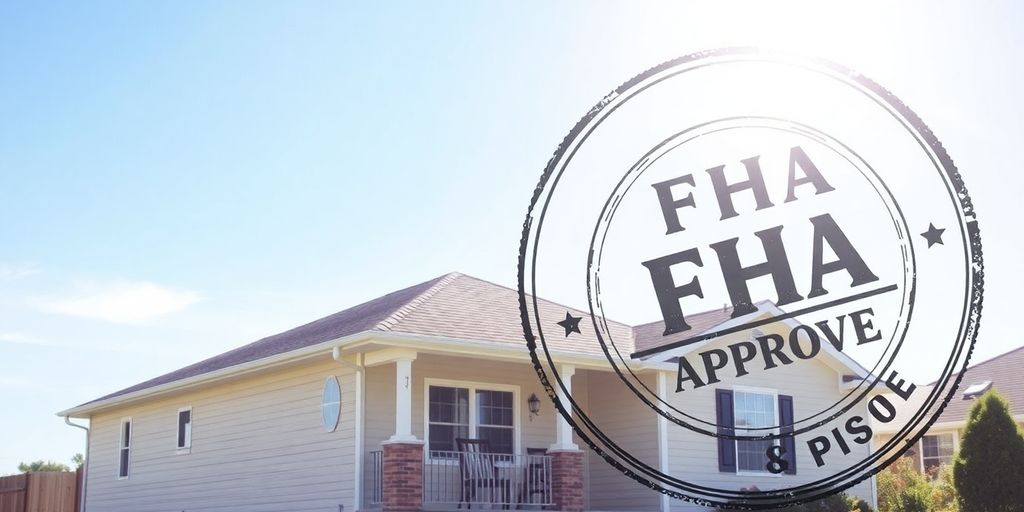 House with FHA loan approval stamp.