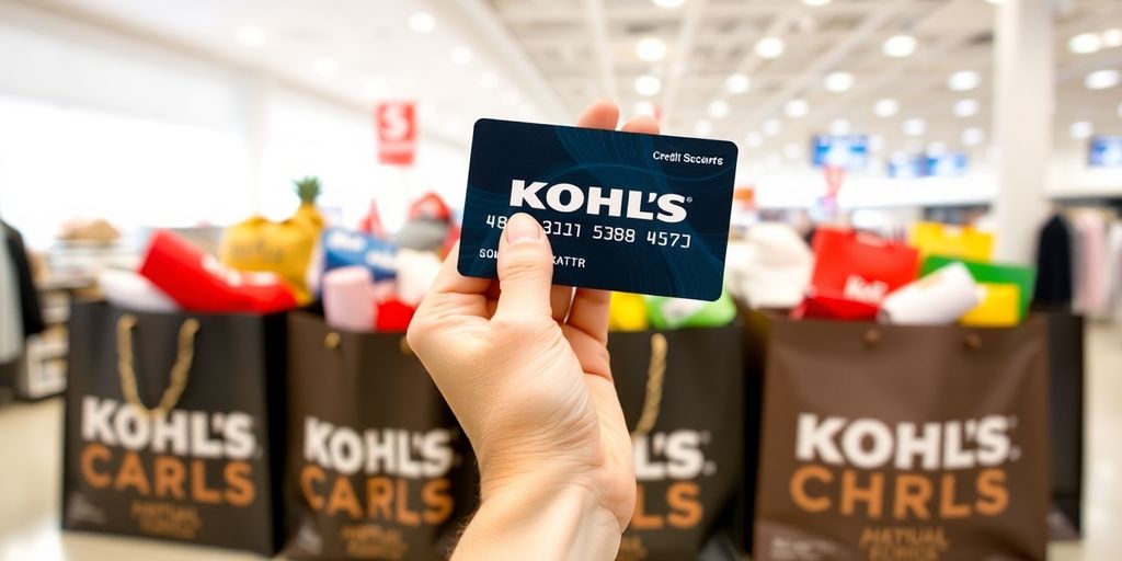 Kohl's credit card and shopping bags.