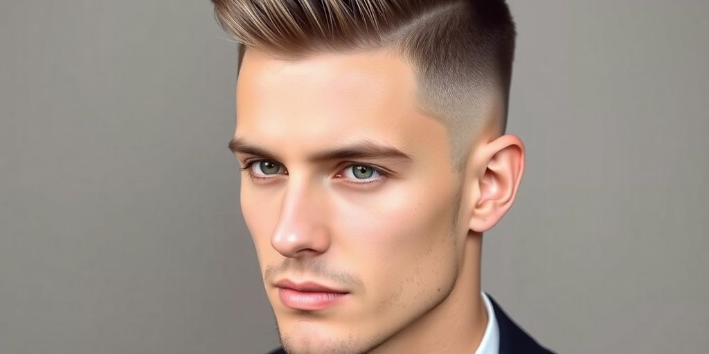 Stylish man with minimalist haircut in soft lighting.