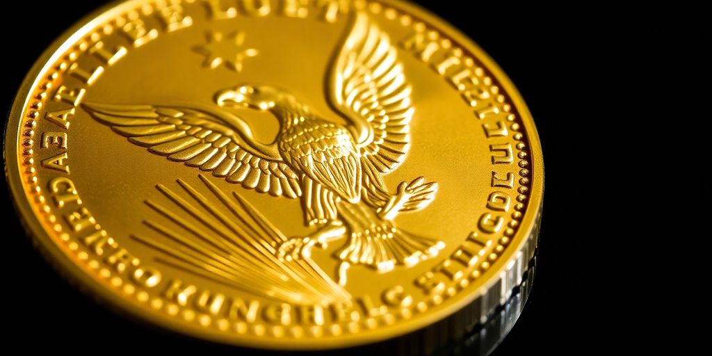 Un aigle doré sur une pièce d'or.