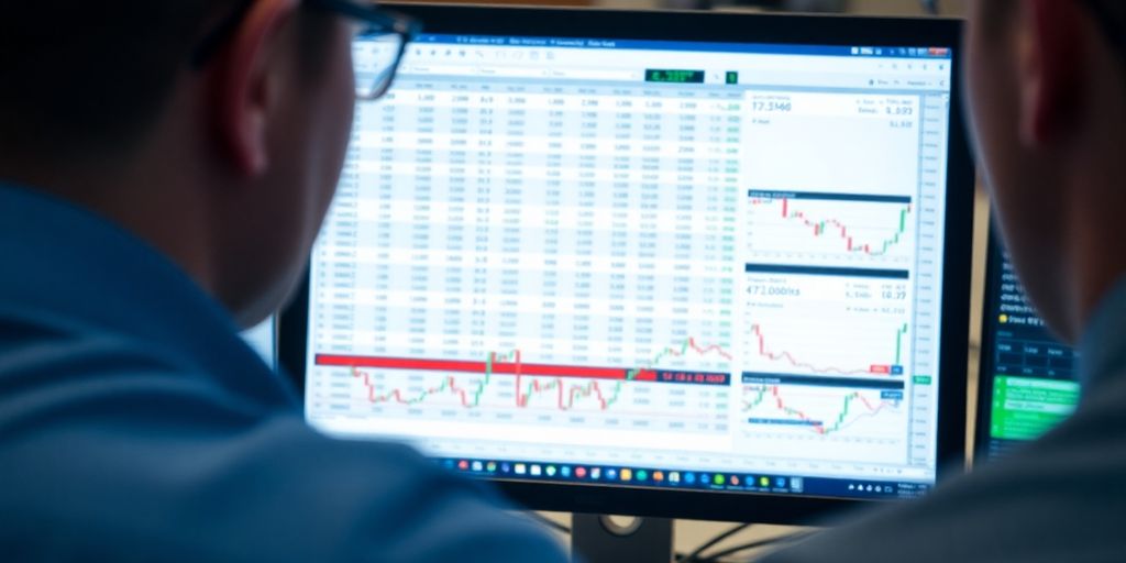 Financial analyst reviewing options chain data on screen.