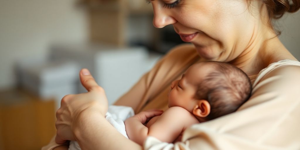 Mãe e bebê se abraçam com ternura.