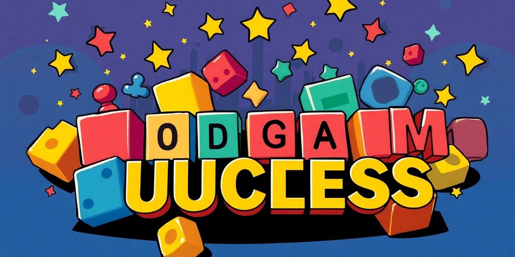 Colorful game pieces scattered on a vibrant background.