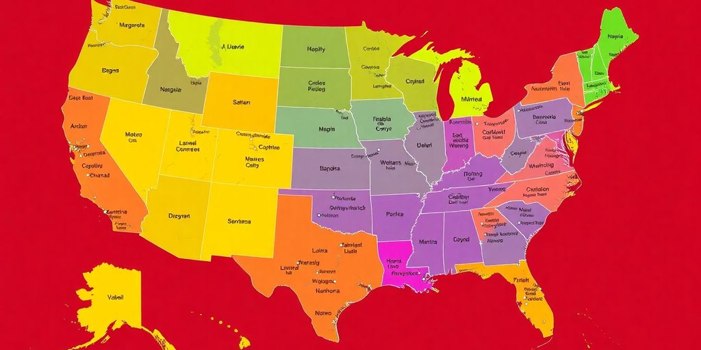 Colorful map highlighting major American cities and regions.