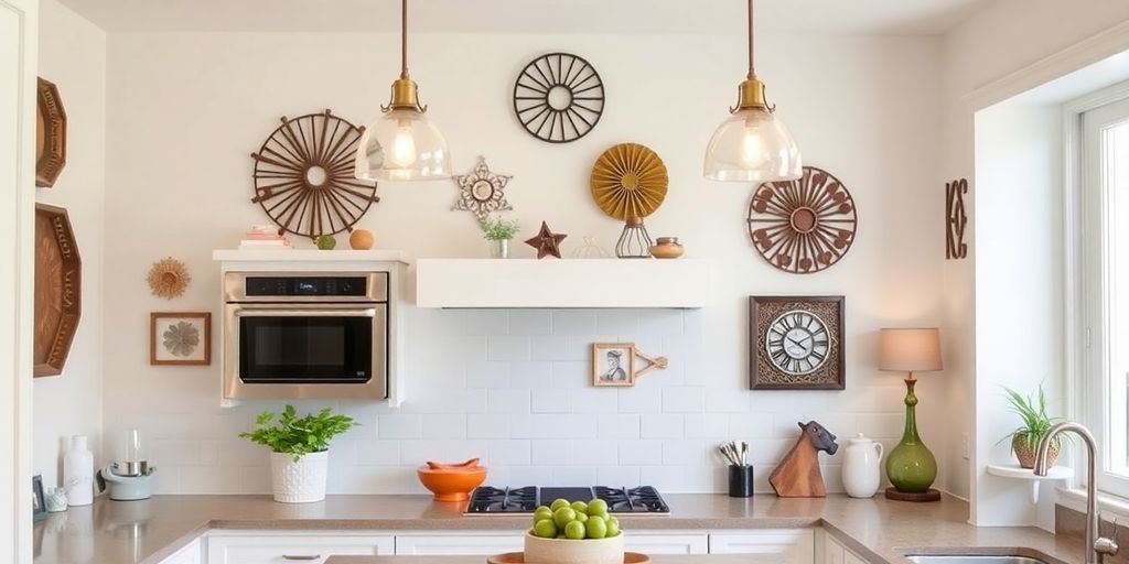 Bright kitchen with unique Kirklands wall decor accents.