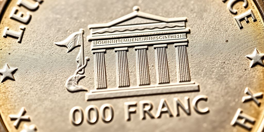 Une pièce de 100 francs Panthéon de près.