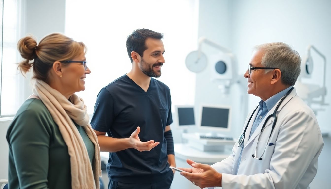 Chlamydiose und andere sexuell übertragbare Krankheiten: Doctor and patient in a bright medical office.