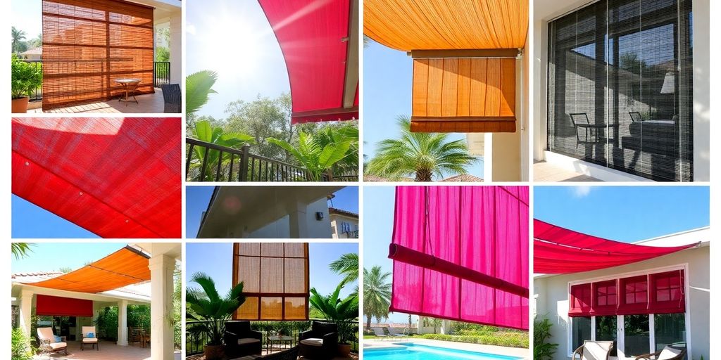 Bali home with vibrant sun shades outdoors.