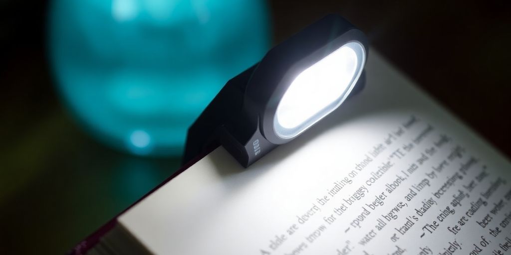 Gritin LED reading light attached to a book's pages.