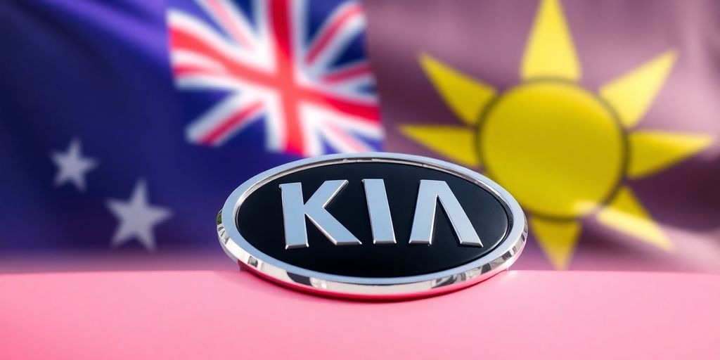 Kia car logo with Australian flag background.