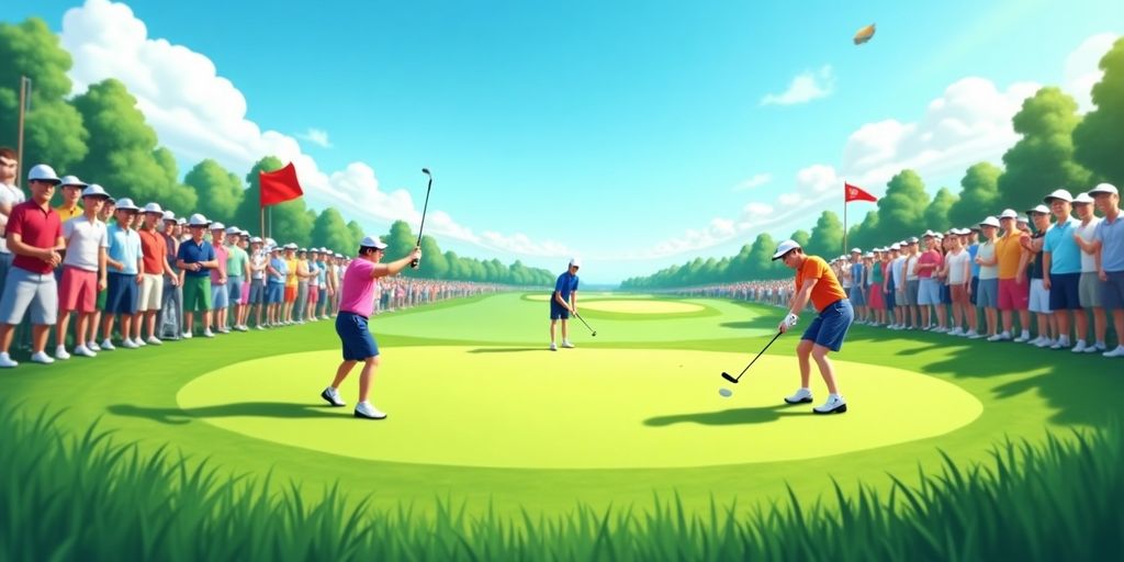 PGA golf tournament with players and enthusiastic spectators.