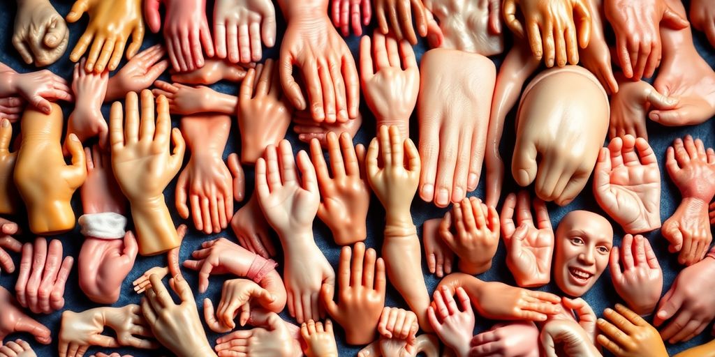 Collection of diverse miniature body parts.