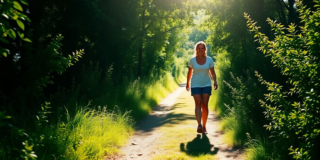 Person walking on a healthy nature path.