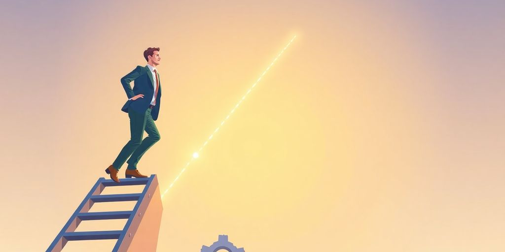 Illustrative image of a person climbing a career ladder.