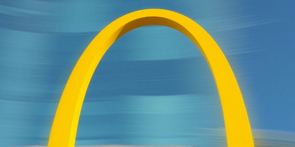 McDonald's iconic golden arches against a vibrant background.