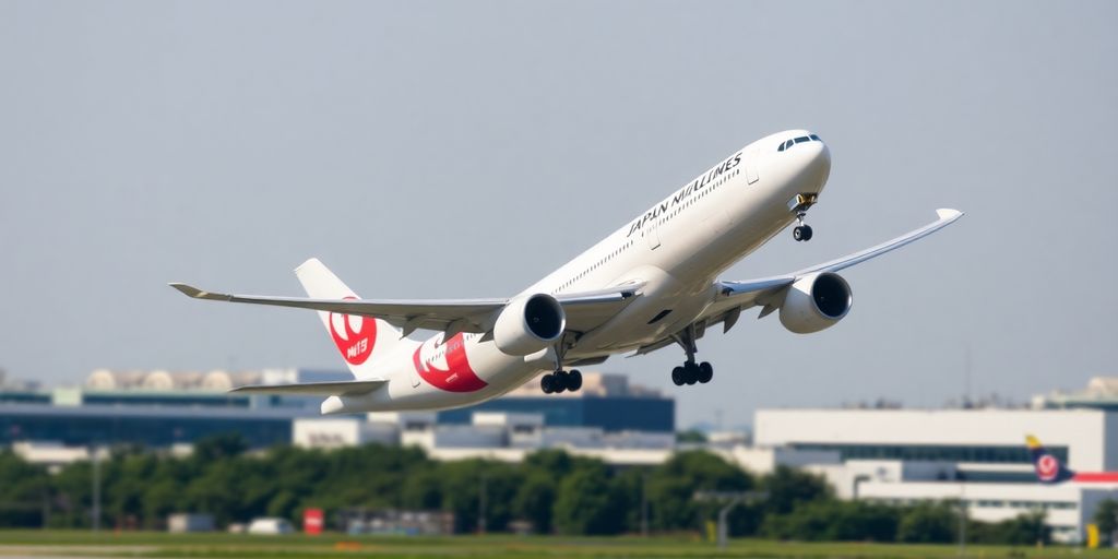 JAL airplane landing at Tokyo Haneda Airport.