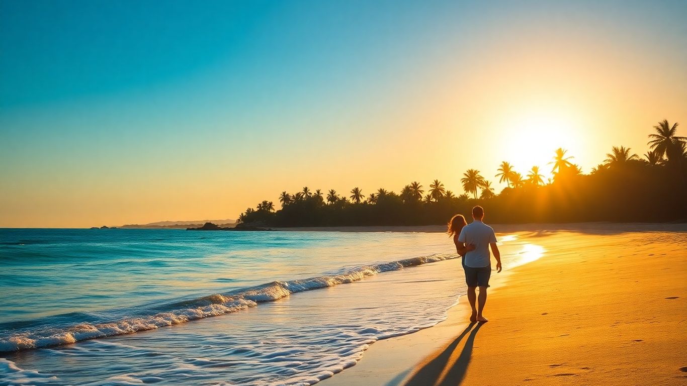 Couple enjoying a sunset beach getaway
