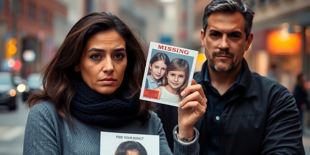 Parent holding child's photo with investigator in support.