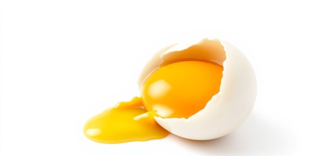 Cracked egg with yolk and egg white spilling out