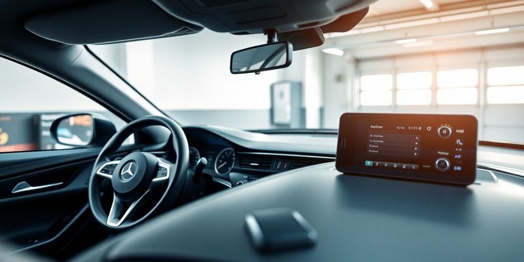 Modern car with security devices installed.