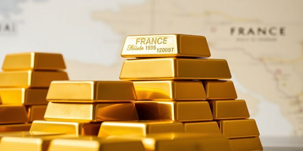 Barres d'or empilées sur une carte