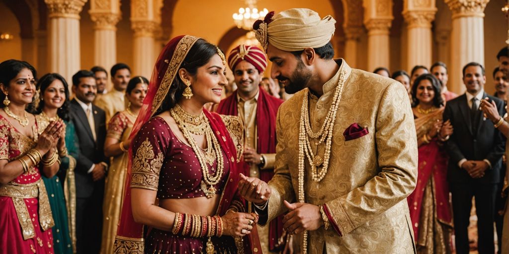 Indian wedding couple with gold jewelry