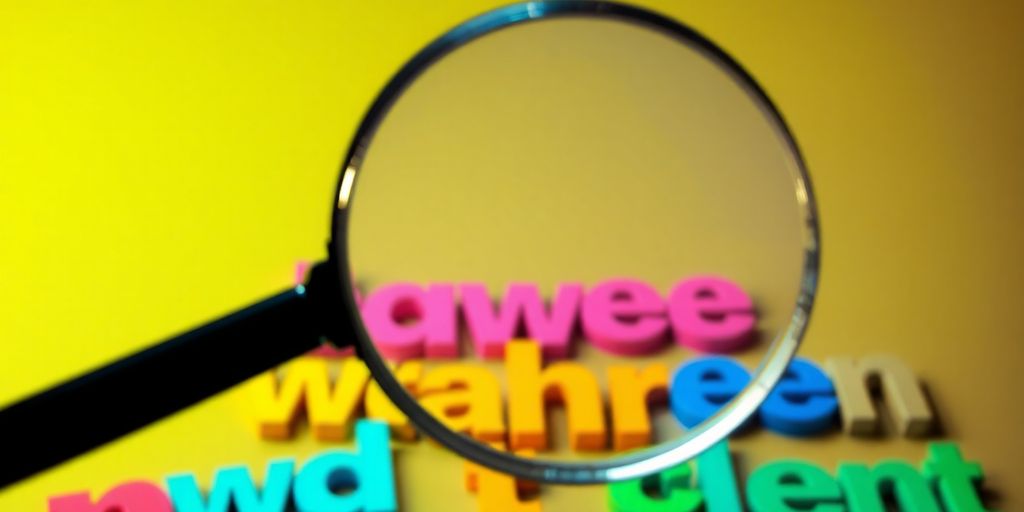 Magnifying glass over keywords.