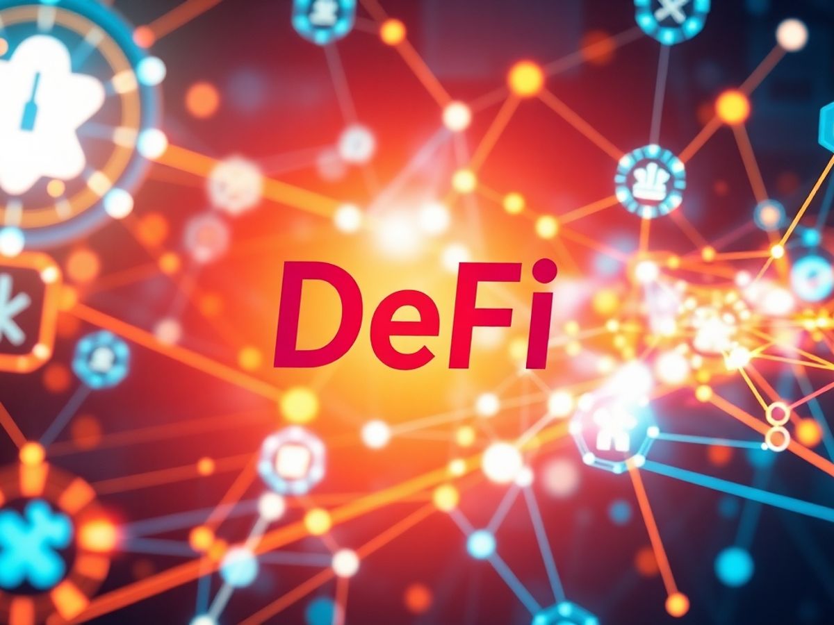 Interconnected digital elements representing DeFi applications.