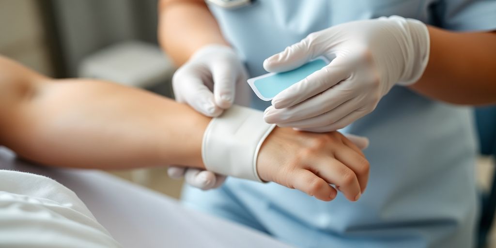 A nurse prepares for a blood draw