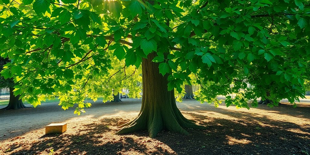 Frisk grön träd med riklig jord och vatten.