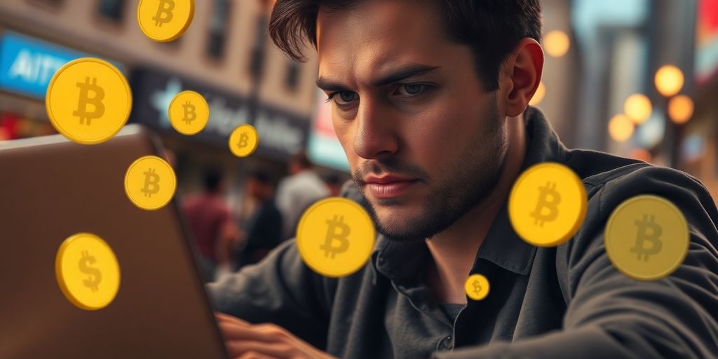 Person using a laptop, concerned about cryptocurrency scams.