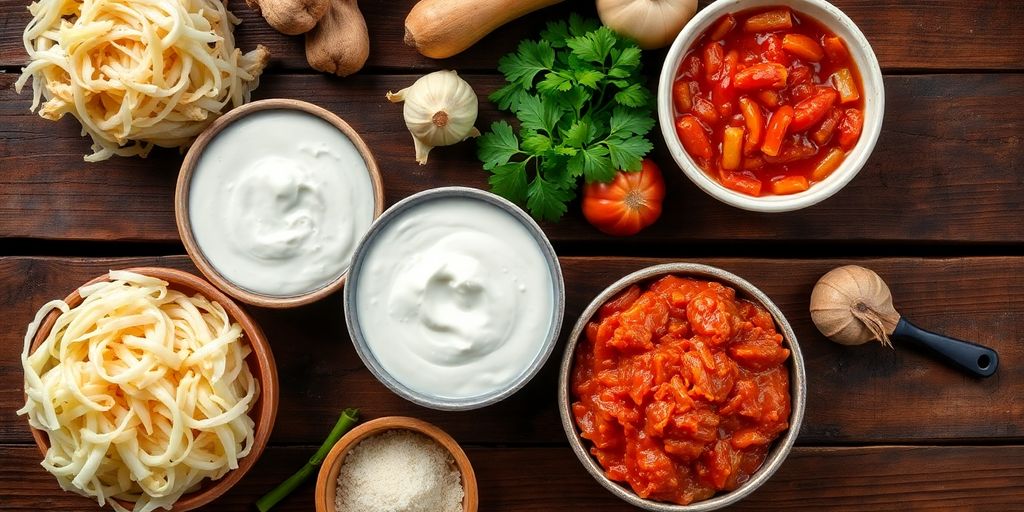 Bowl of colorful fermented foods with yogurt and kimchi.