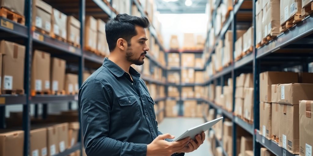 Person organizing inventory in a warehouse