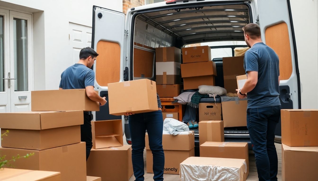 House clearance team packing items in London.