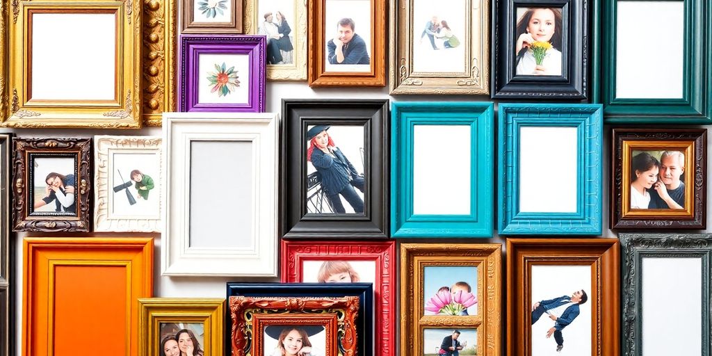 Collezione di cornici fotografiche in diversi stili.