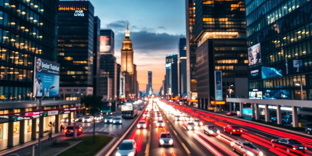 Stedelijk landschap, dynamische marketing, visuele impact.