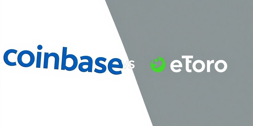 Logos of Coinbase and eToro side by side.