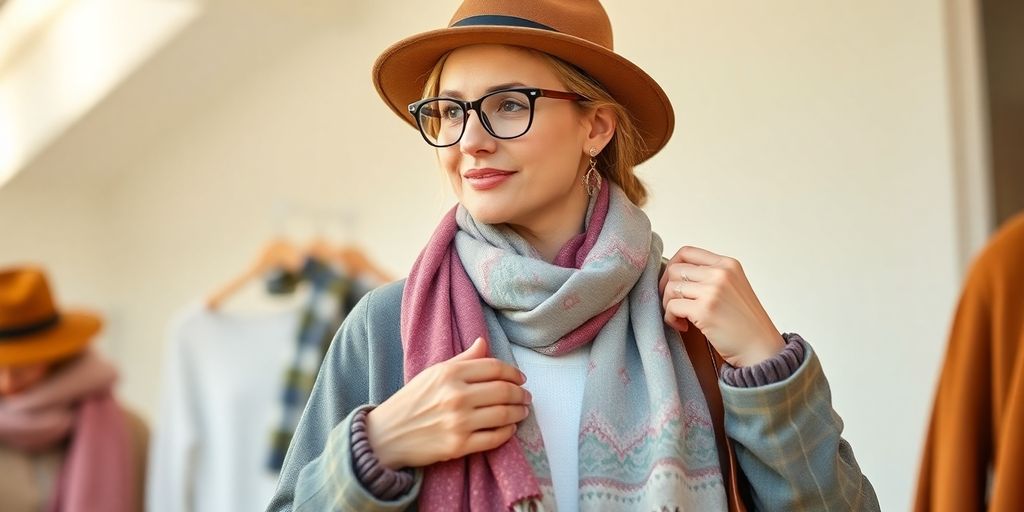 Woman pairing accessories with seasonal outfits.