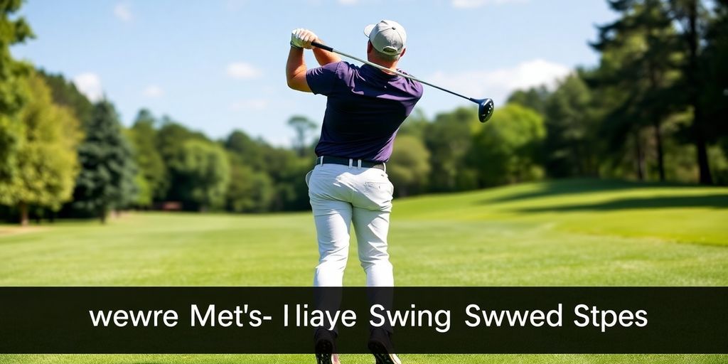 Golfer concentrating during a swing on the golf course.