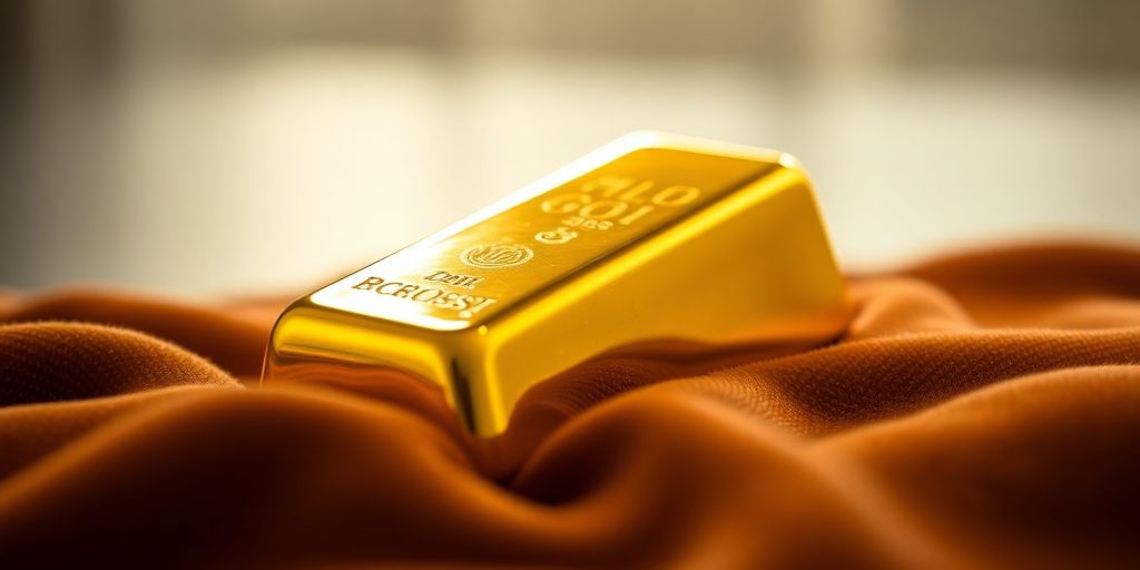 Lingot d'or sur un tissu en velours.