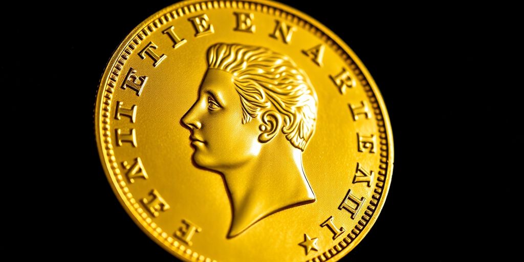 Pièce d'or Napoléon sur fond sombre et élégant.