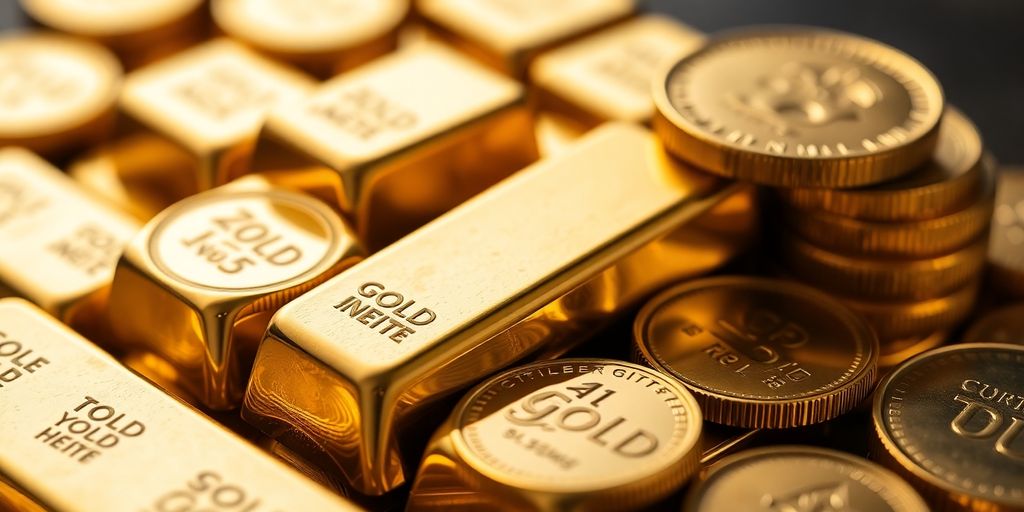 Des lingots et des pièces d'or brillants.