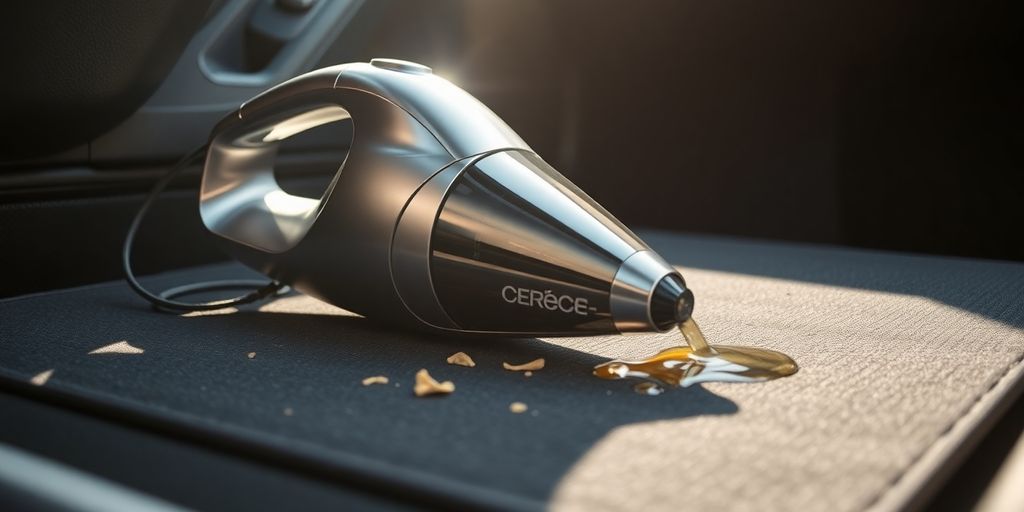 Portable car vacuum cleaning up spills and crumbs.