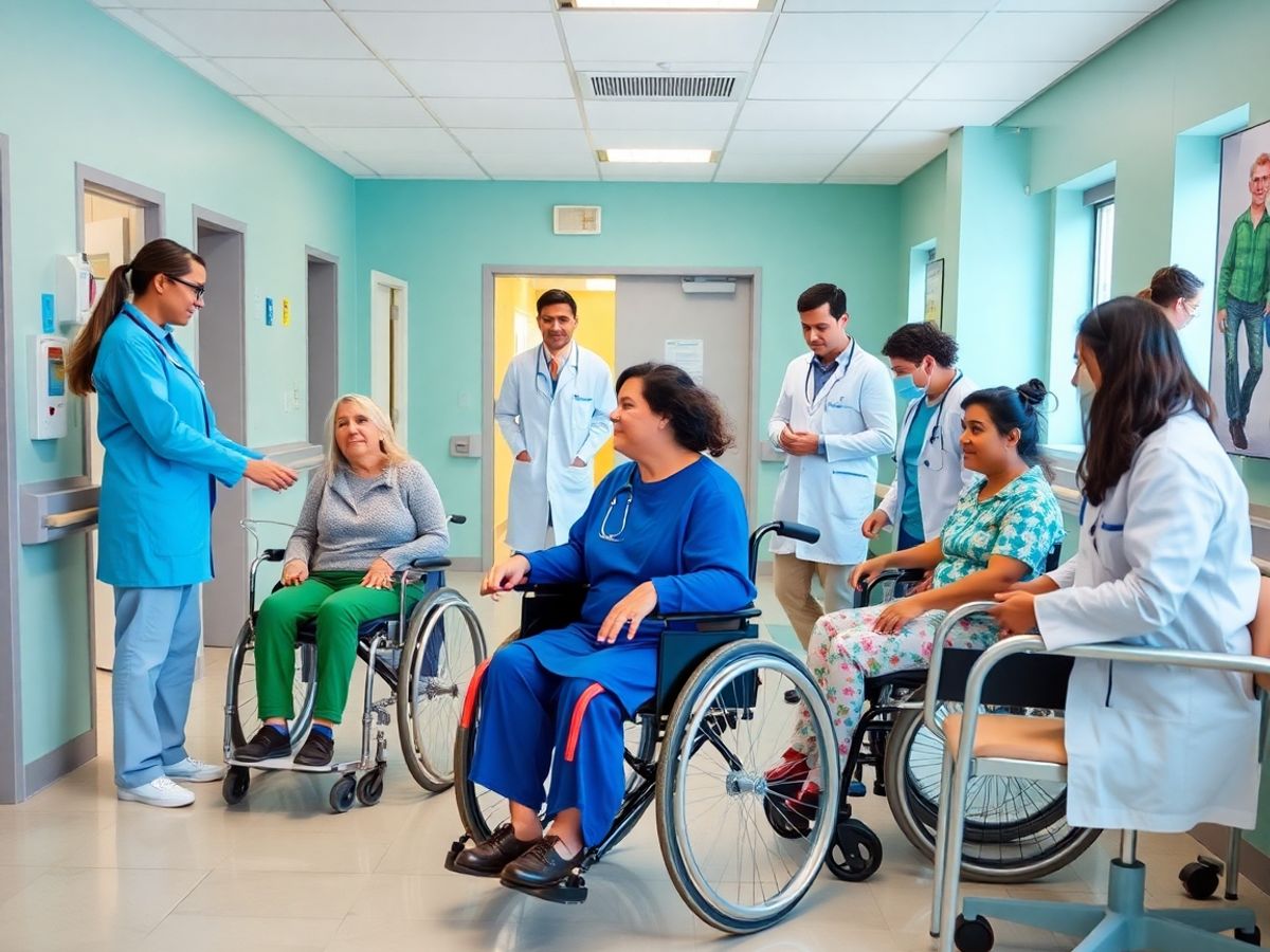 Pacienți cu dizabilități primind îngrijiri medicale.