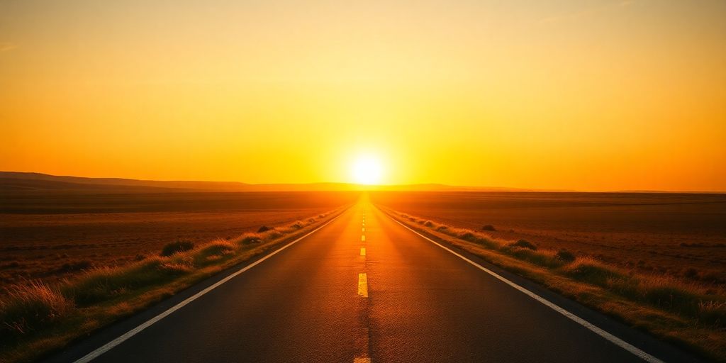 Open road at sunrise, symbolizing new beginnings and opportunity.