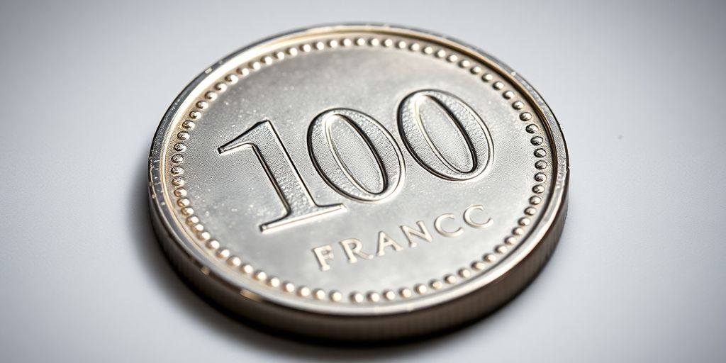 Gros plan sur une pièce de 100 francs en argent.