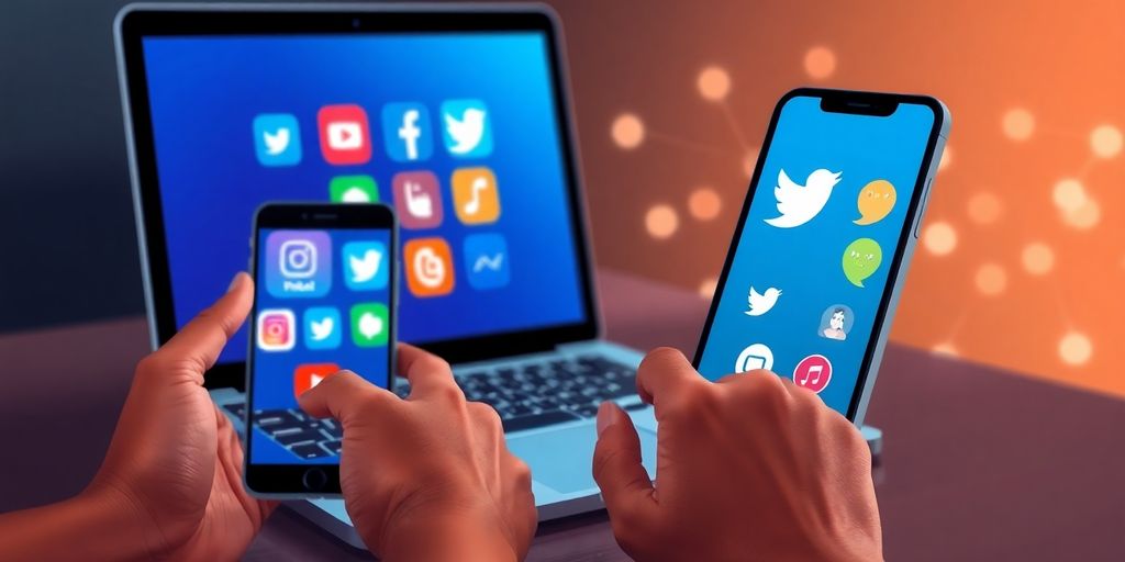 Laptop, phone, social media apps.