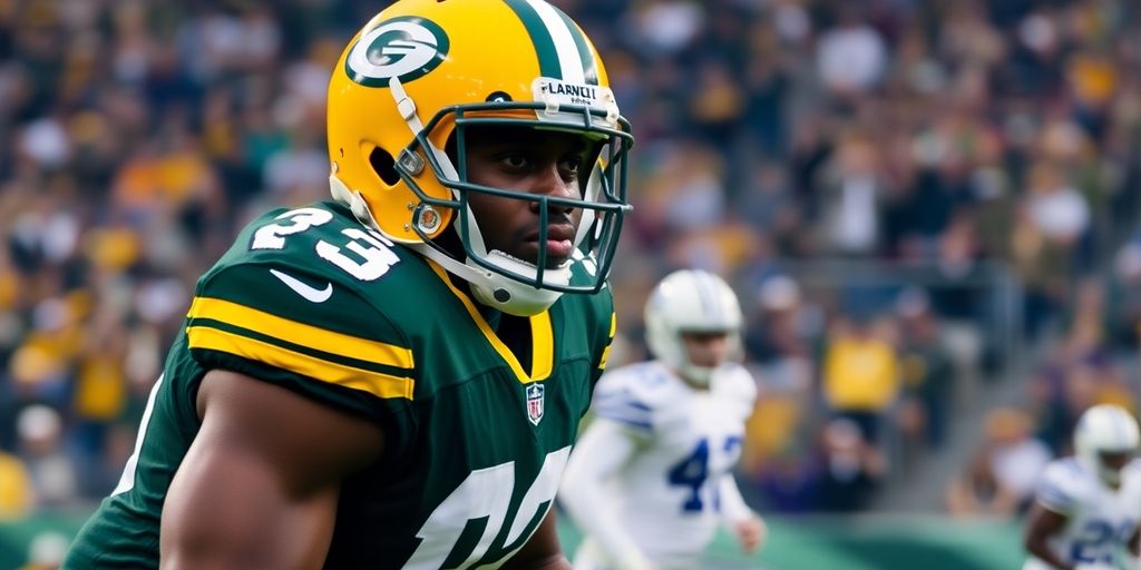 Davante Adams playing football in a stadium.