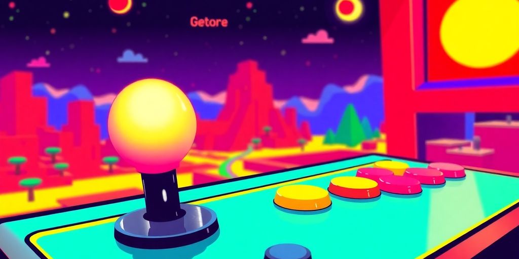 Retro arcade game, Google colors, playful
